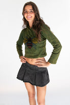 Embroidered Bee Mineral Wash Crop Hoodie