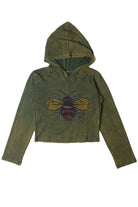 Embroidered Bee Mineral Wash Crop Hoodie