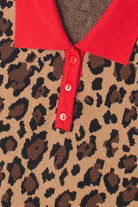 Red Trim Leopard Print Knit Polo