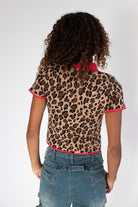 Red Trim Leopard Print Knit Polo