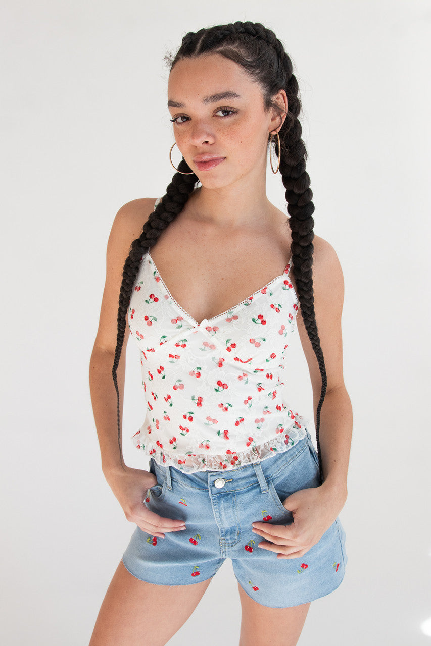Cherry Print Lace Cami