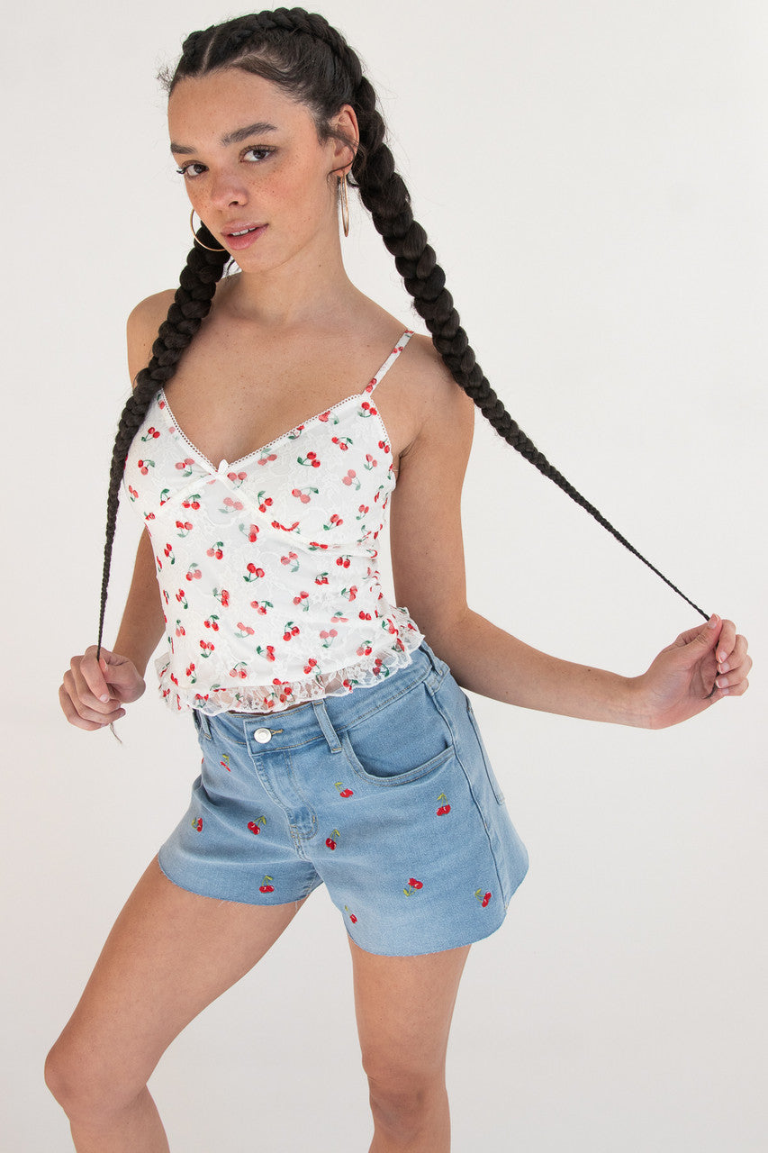 Cherry Print Lace Cami