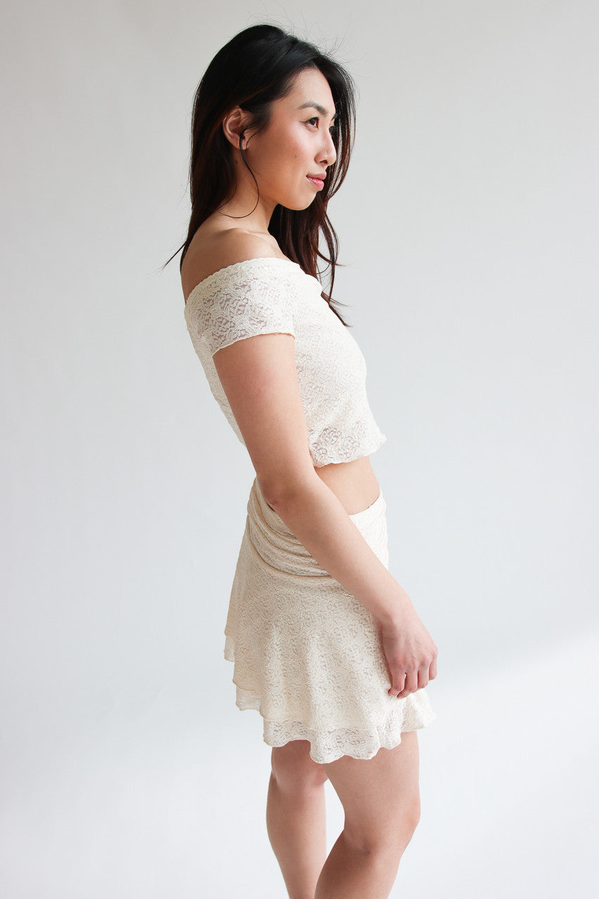 Lace Over The Shoulder Ruched Top