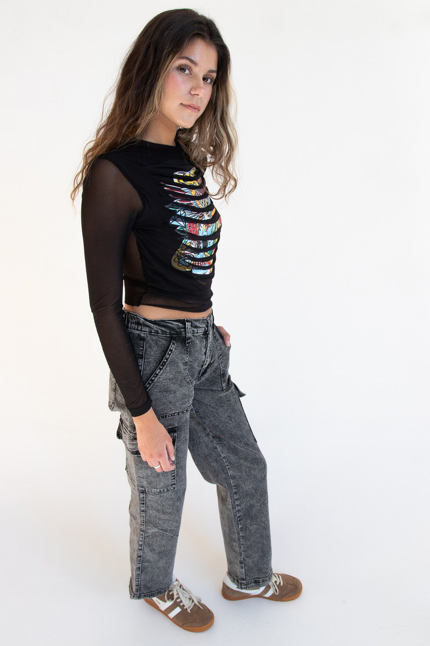 Distressed Skull Mesh Long Sleeve Top – Ragstock