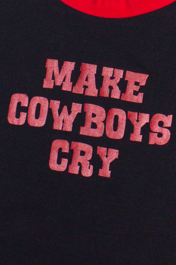 Make Cowboys Cry Crop Ringer Tee