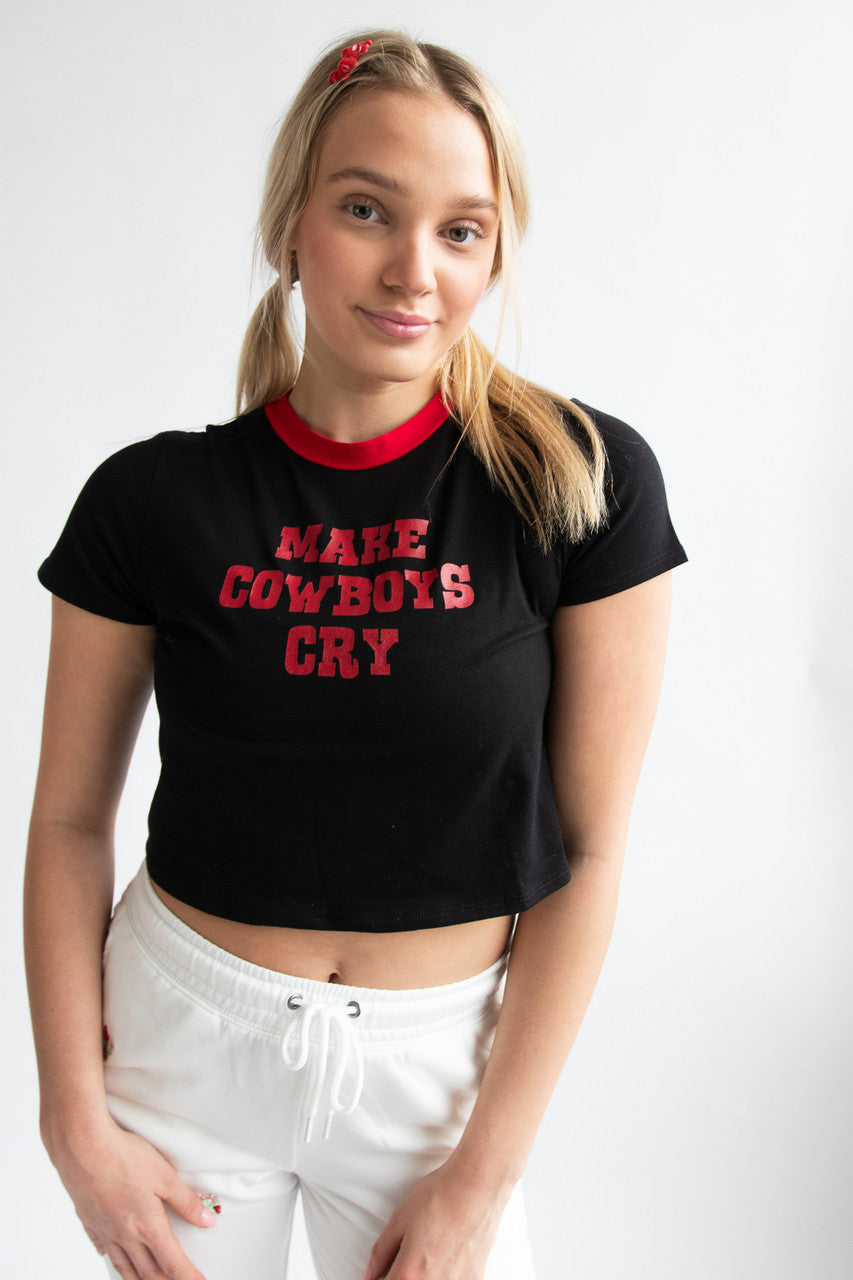 Make Cowboys Cry Crop Ringer Tee