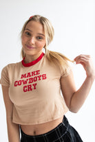 Make Cowboys Cry Crop Ringer Tee