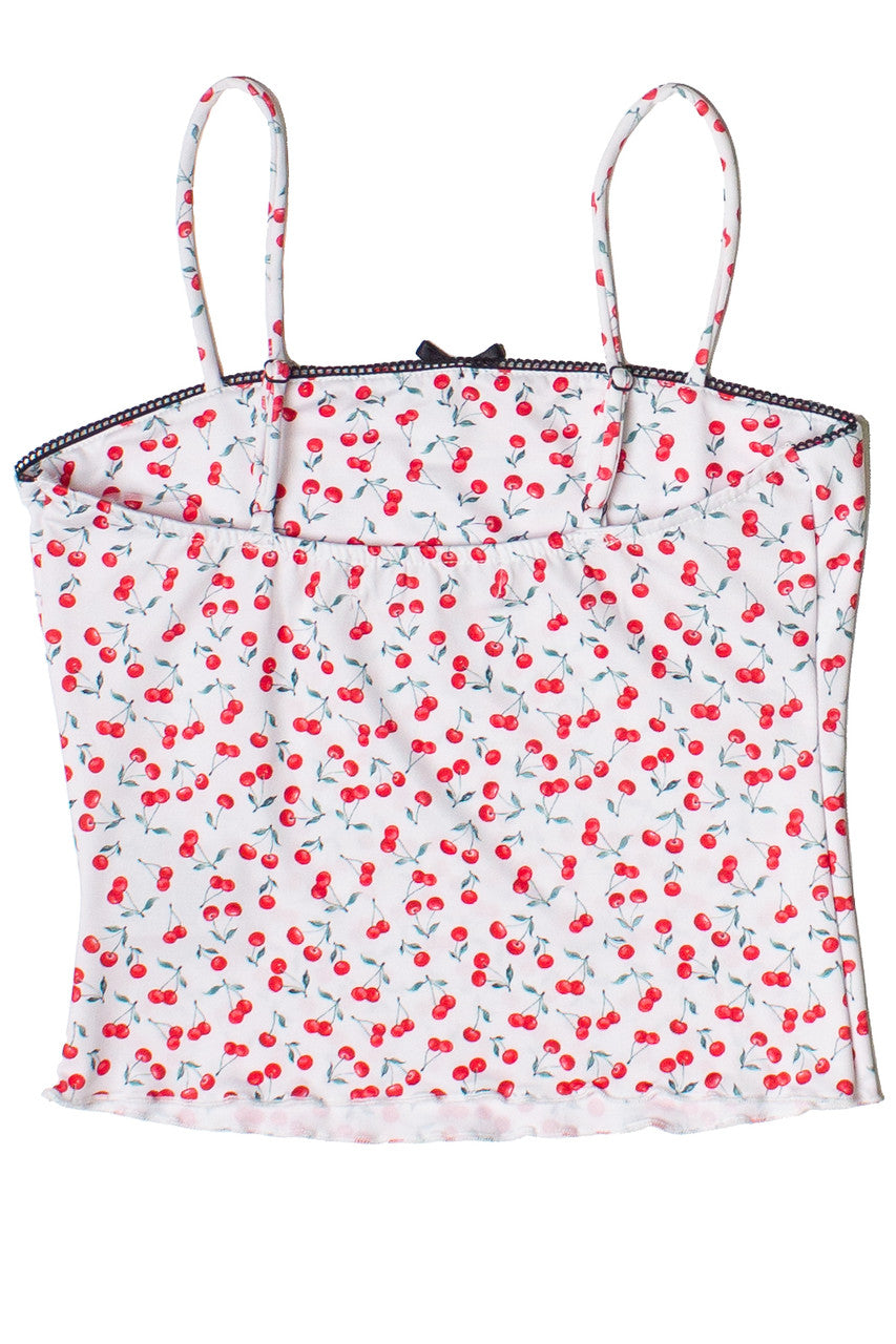 Cherry Print Picot Trim Bow Cami 