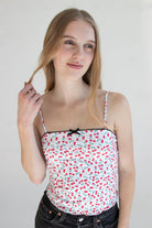 Cherry Print Picot Trim Bow Cami