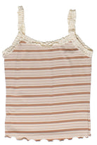Striped Ribbed Lace Trim Tank Top - Fawn