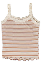Striped Ribbed Lace Trim Tank Top - Fawn