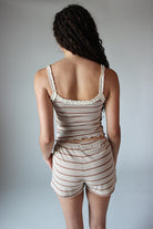 Striped Ribbed Lace Trim Tank Top