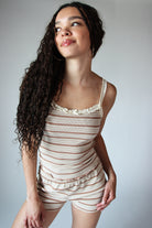 Striped Ribbed Lace Trim Tank Top