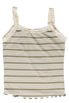 Striped Ribbed Lace Trim Tank Top - Olive