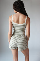 Striped Ribbed Lace Trim Tank Top