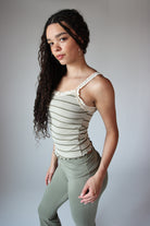 Striped Ribbed Lace Trim Tank Top