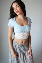 Lace Hem Pointelle Crop Tee