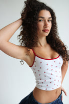 Seamless Cherry Print Ringer Cami Red Trim
