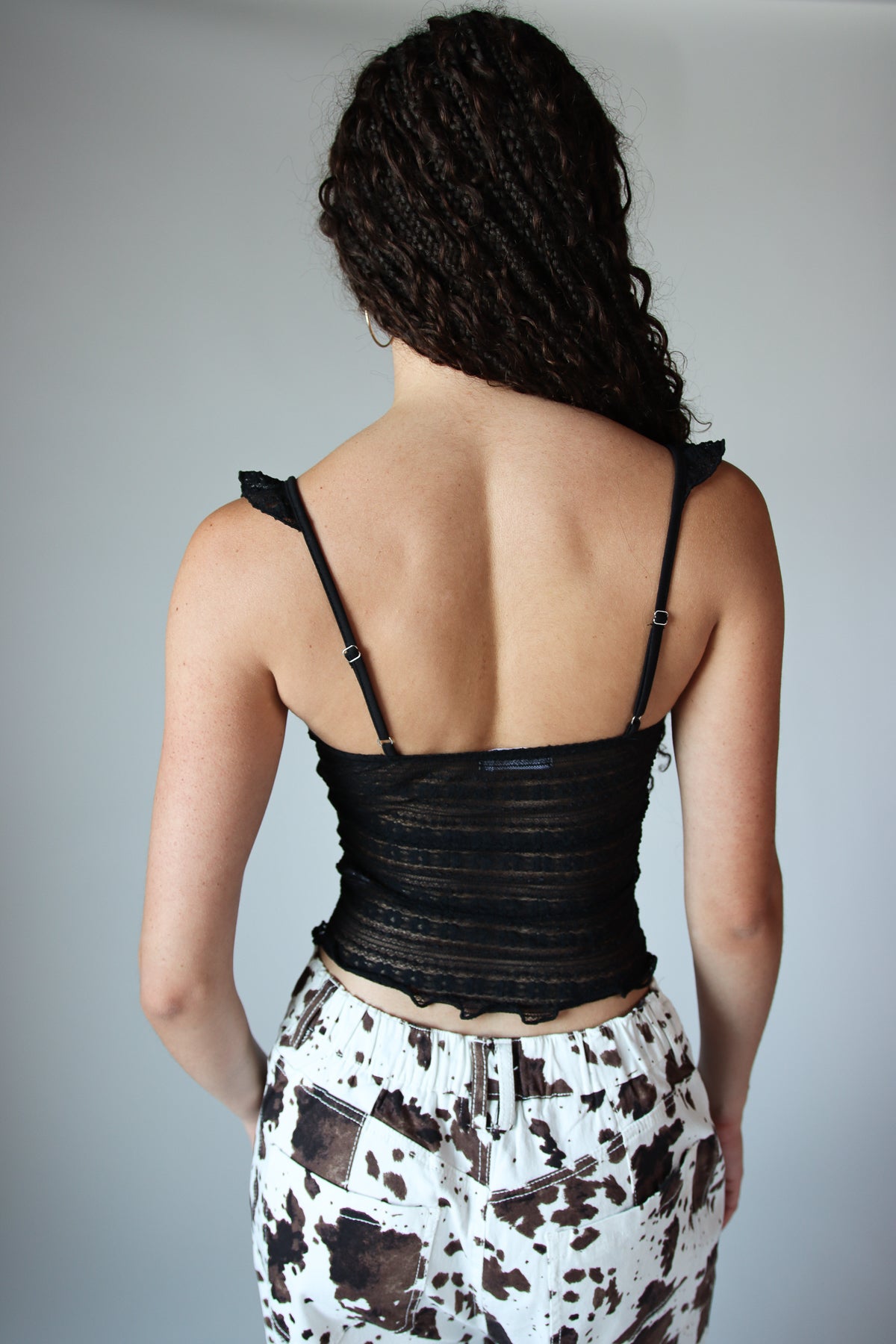 Ruffle Lace Tie Front Tank Top