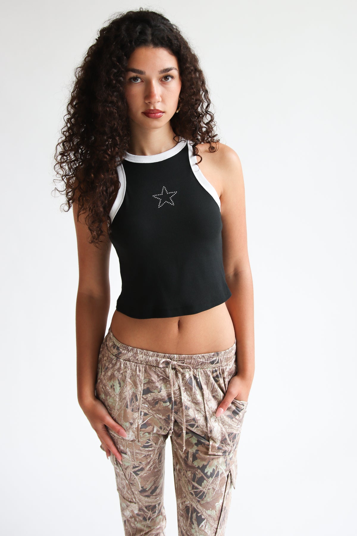Rhinestone Star Ringer Crop Tank Top