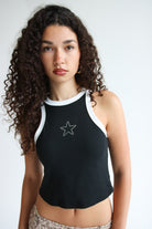Rhinestone Star Ringer Crop Tank Top