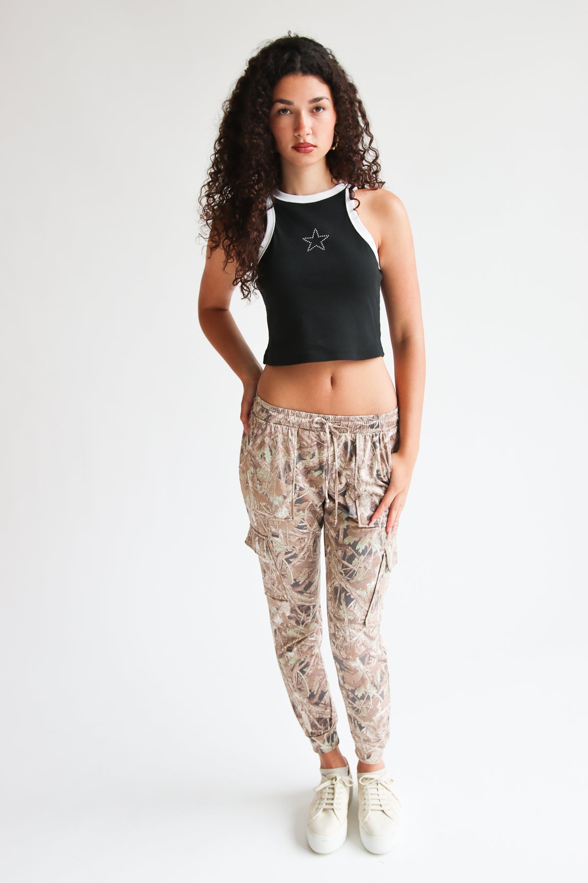 Rhinestone Star Ringer Crop Tank Top
