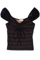 Layered Lace Drawstring Tie Front Top