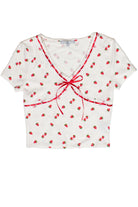 Patterned Ribbon Lace Trim Tee - White/Strawberry