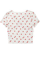 Patterned Ribbon Lace Trim Tee - White/Strawberry