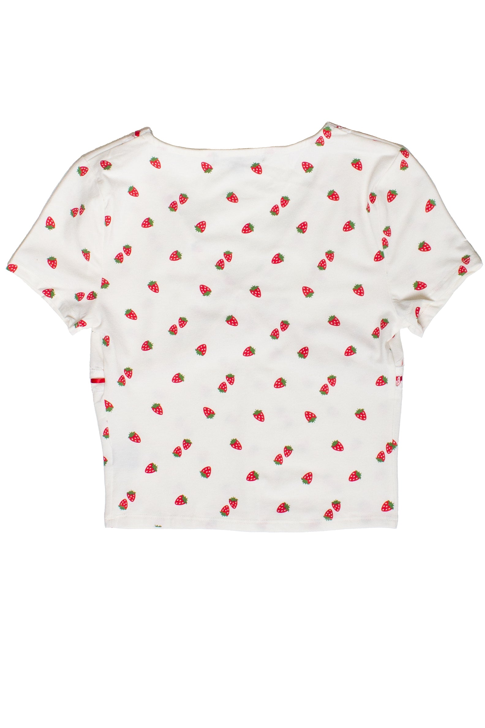 Patterned Ribbon Lace Trim Tee - White/Strawberry