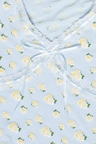 Patterned Ribbon Lace Trim Tee - Light Blue/Floral