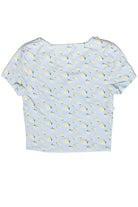 Patterned Ribbon Lace Trim Tee - Light Blue/Floral