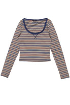Striped Scoop Neck Long Sleeve Top - Gray