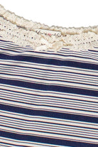Striped Ribbed Lace Trim Tank Top - Navy