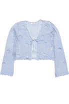 Flower Crochet Mesh Tie Front Cardigan - Light Blue