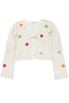 Flower Crochet Mesh Tie Front Cardigan - White