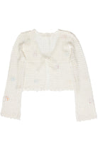 Flower Crochet Mesh Tie Front Cardigan - White