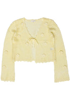 Flower Crochet Mesh Tie Front Cardigan - Yellow