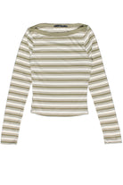 Striped Boat Neck Long Sleeve Top - Olive