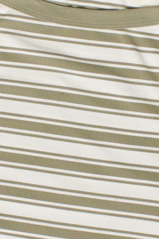 Striped Boat Neck Long Sleeve Top - Olive