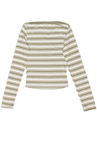 Striped Boat Neck Long Sleeve Top - Olive
