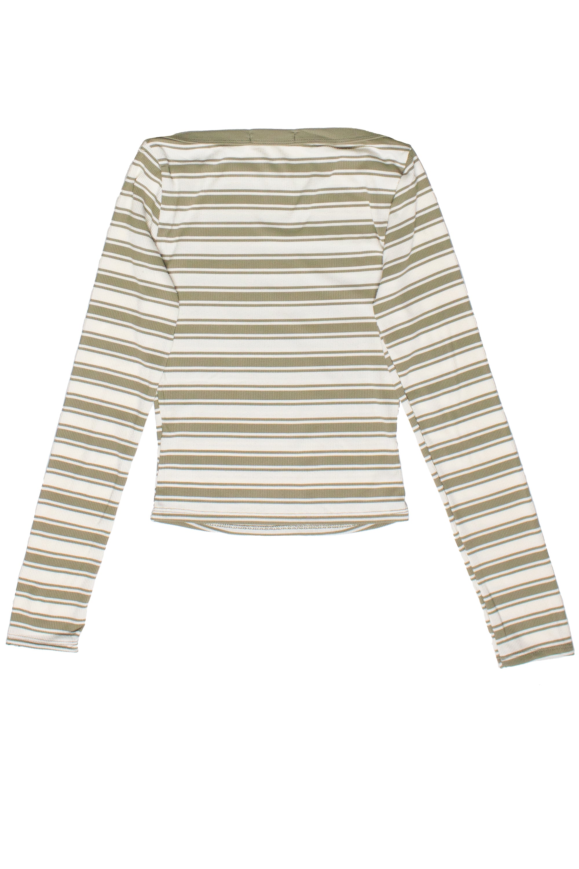 Striped Boat Neck Long Sleeve Top - Olive