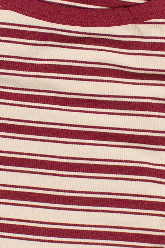 Striped Boat Neck Long Sleeve Top - Red