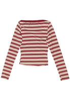 Striped Boat Neck Long Sleeve Top - Red