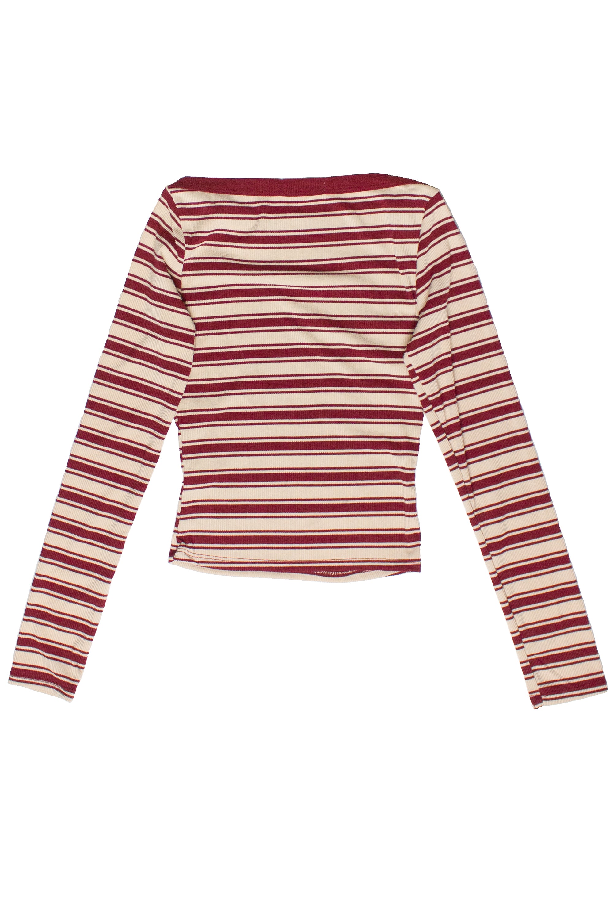 Striped Boat Neck Long Sleeve Top - Red