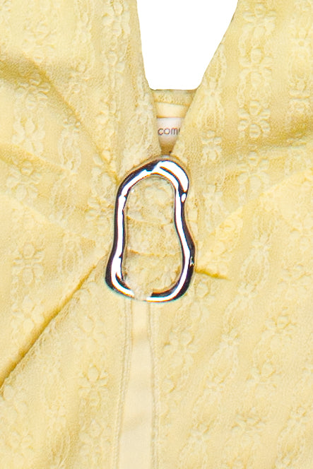 Lace Mesh Buckle Halter Top - Yellow