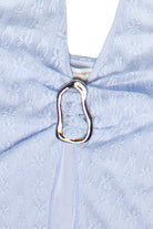 Lace Mesh Buckle Halter Top - Light Blue