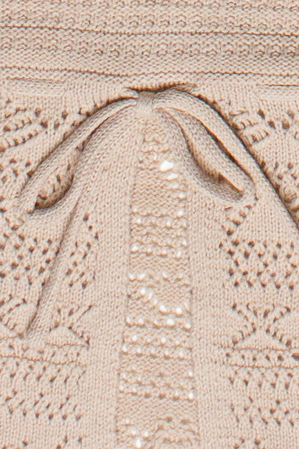 Beaded Straps Pointelle Knit Flyaway Tank Top - Beige