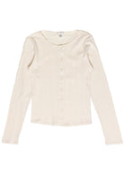 Button Down Pointelle Long Sleeve Shirt - Ivory