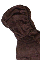 Ruffle Lace Puff Sleeve Top - Brown